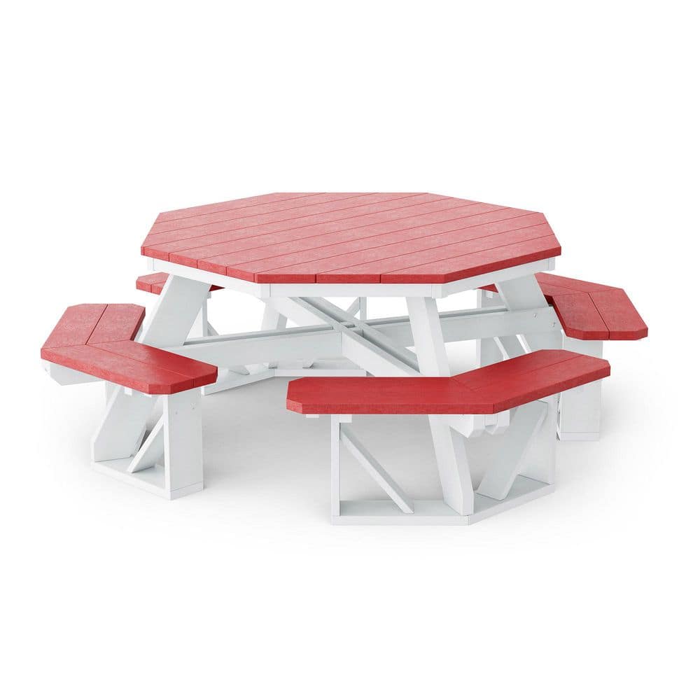 Heritage 87 in. Cardinal Red and White Octagon HDPE Plastic Picnic Table Seats 8 People price history on PriceWatchPro