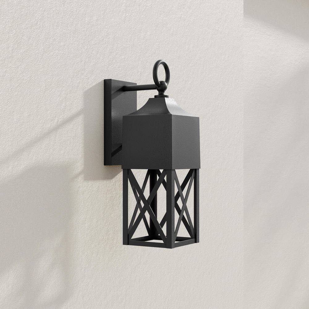 Textured Black and Antique Bronze Outdoor Wall Lantern with Geometric Cage