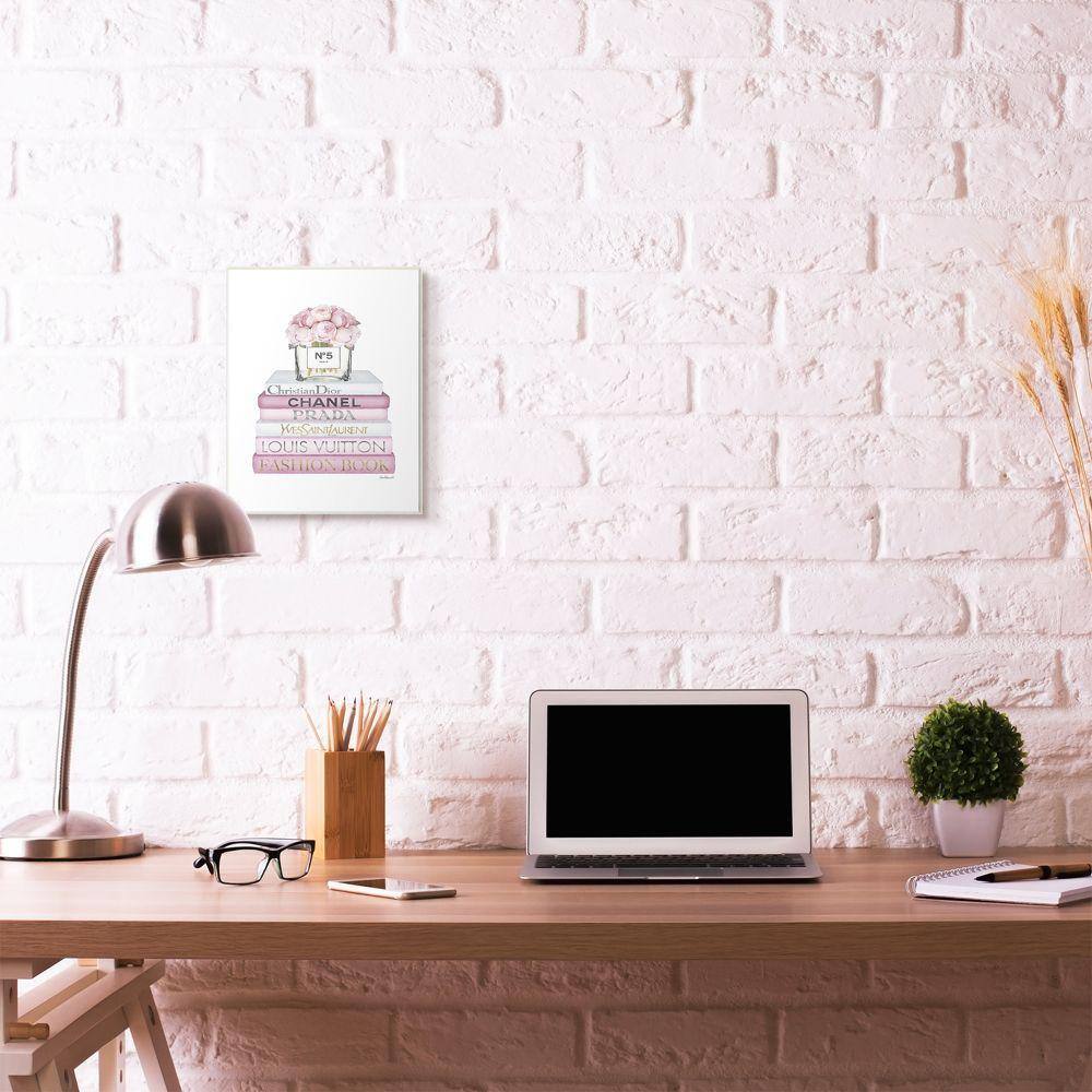 Pink and White Watercolor Fashion Bookstack Wood Plaque, 10 x 15
