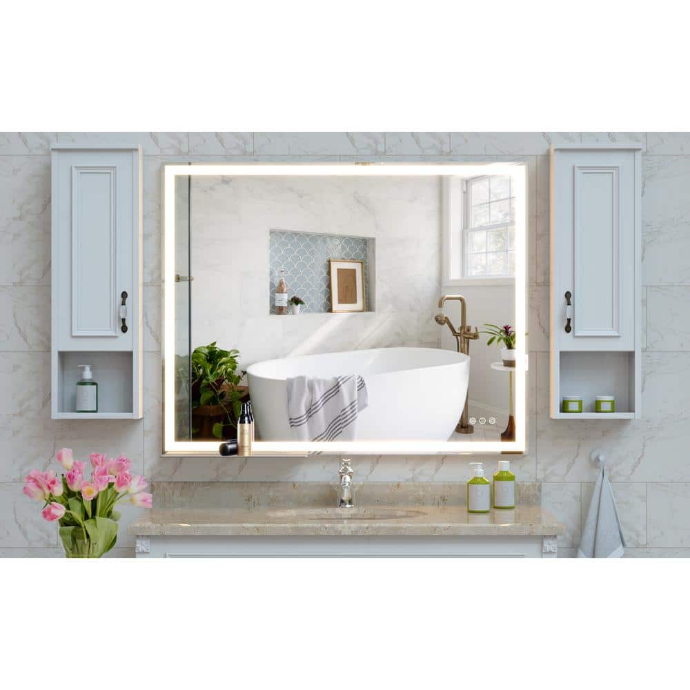 40 in. W x 32 in. H LED Rectangle Aluminium Frameless Silver Mirror with Me