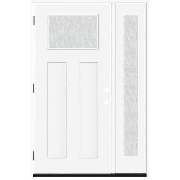 Steves & Sons Legacy 53 in. x 80 in. 1/4 Toplite Rain Glass RHOS Primed White Finish Fiberglass Prehung Front Door w/14 in. SL