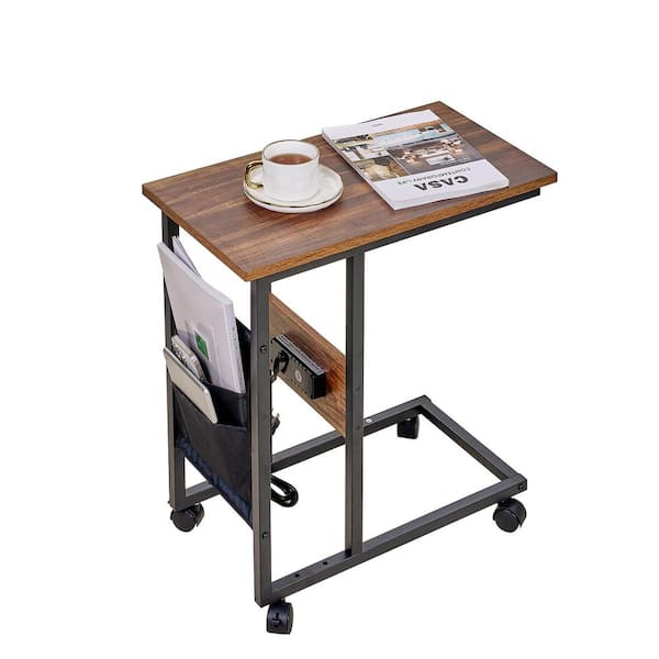 Modern Brown Rectangle Nesting Coffee Table Set with USB - 2-Piece Adjustable Tables for Living Room, Industrial MDF