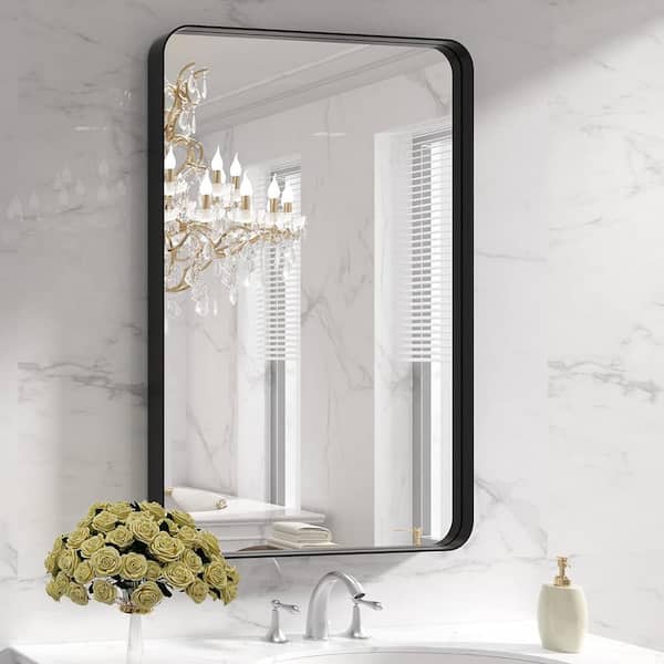 24 in. W. x 36 in. H Rectangular Framed French Cleat Wall Mounted Tempered Glass Bathroom Vanity Mirror in Matte Black
