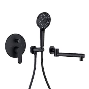 Round Single-Handle Wall Mount Roman Tub Faucet with Swivel Spout in Matte Black (Valve Included)