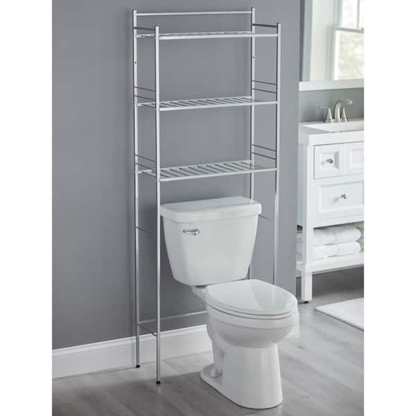 Slat Style 24 in. W x 9.5 in. D x 64.5 in. H Satin Nickel Over-the-Toilet Storage