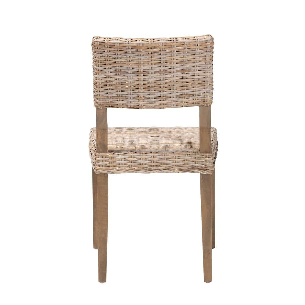 Gray Rattan and Mahogany Wood Dining Chair