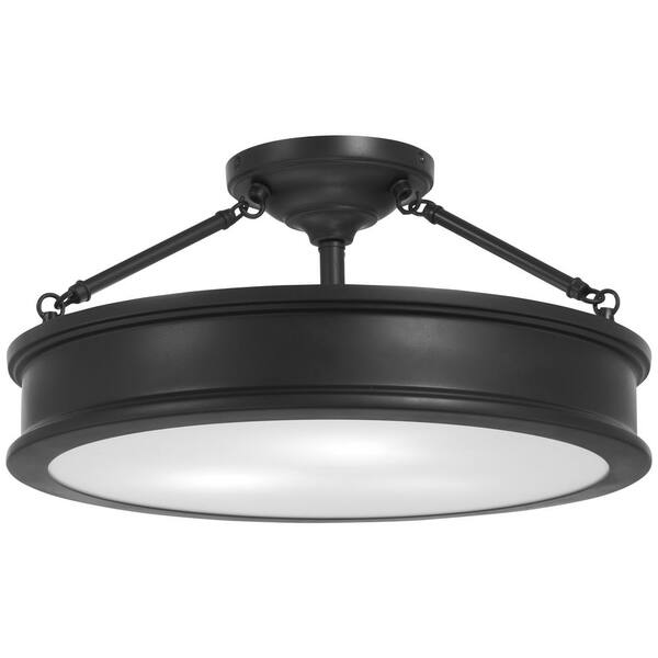Minka Lavery Harbour Point 19 in. 3-Light Black Semi Flush Mount with Etched White Glass Shade