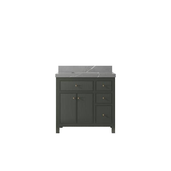 Willow Collections Sonoma 36 in. W x 22 in. D x 36 in. H Single Sink Bath Vanity Center in Pewter Green with 2" Piatra Quartz Top