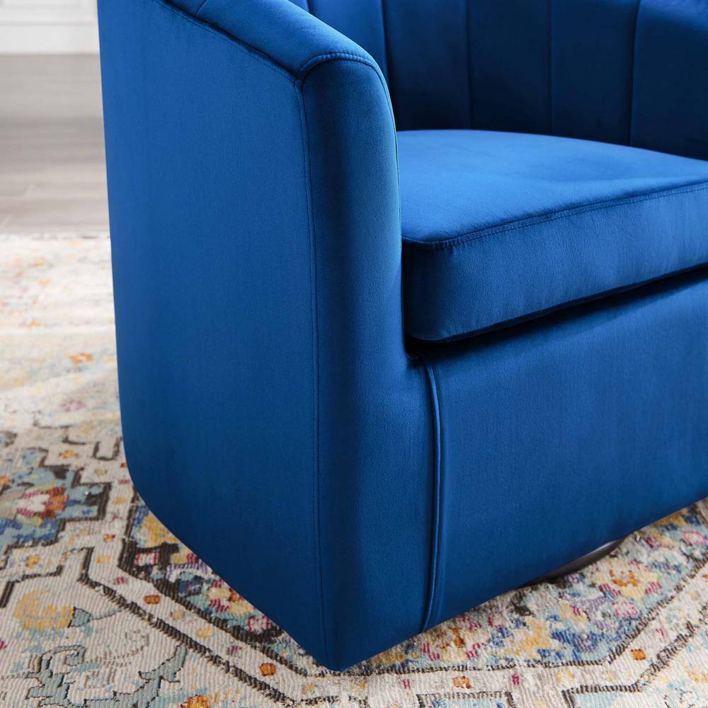 Navy Velvet Swivel Barrel Accent Chair with Wood Base