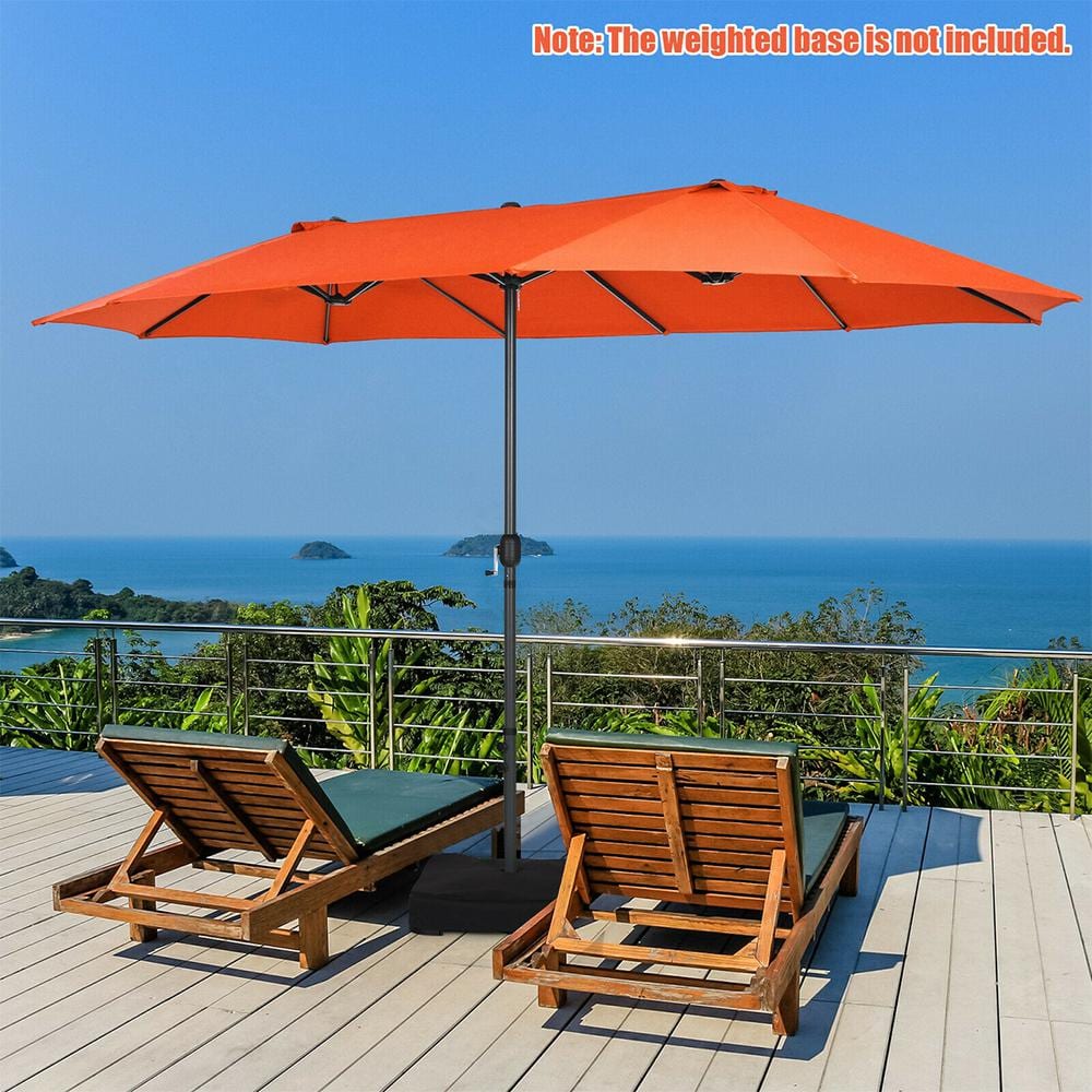 15ft Orange Double-Sided Steel Patio Umbrella with Hand Crank