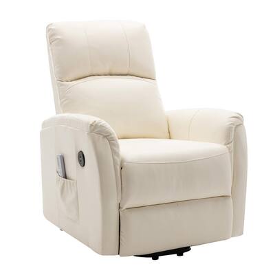 Luxury Ivory Leather Air Power Lift and Recline Massage Chair with Heat Therapy