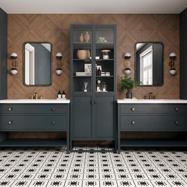 Atrium 15 in. x 15 in. Honed Nero Marquina/Bardigilio/Myra Beige Marble Mosaic Tile (8.6 sq. ft./Carton)