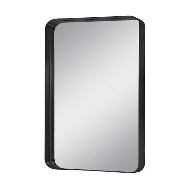 Lirago 30 in. W x 40 in. H Aluminium Alloy Deep Modern Rectangle Framed Decorative Mirror with Rounded Corner in Black