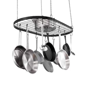 32-in. Hanging Pot Rack Ceiling Mount, 80 lbs. Load, 12 S Hooks, Kitchen & Restaurant Cookware Storage