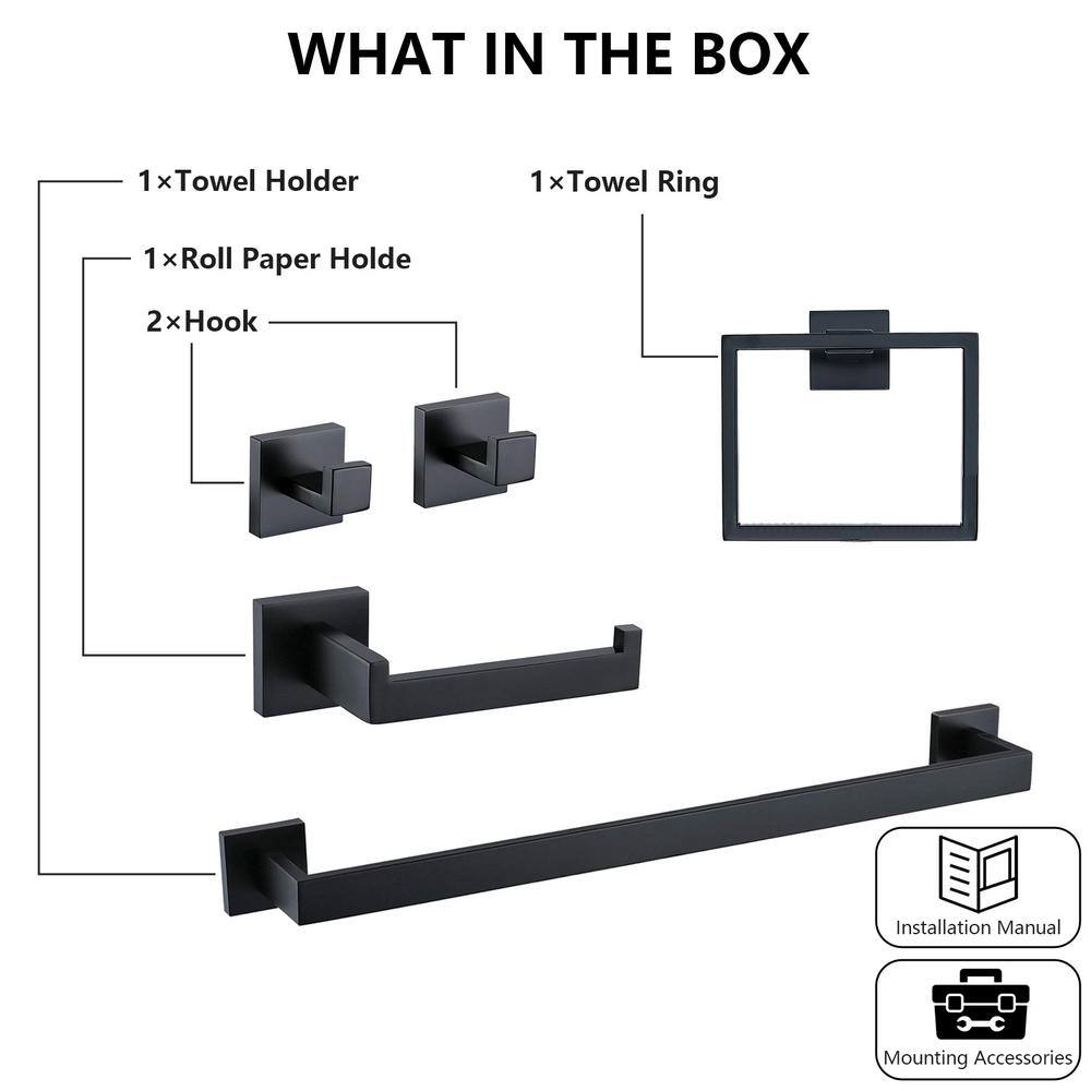 Matte Black Stainless Steel 5-Piece Bathroom Hardware Set