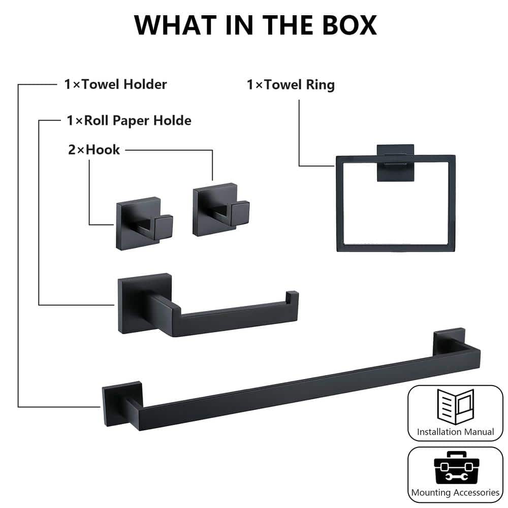 Matte Black Stainless Steel 5-Piece Bathroom Hardware Set