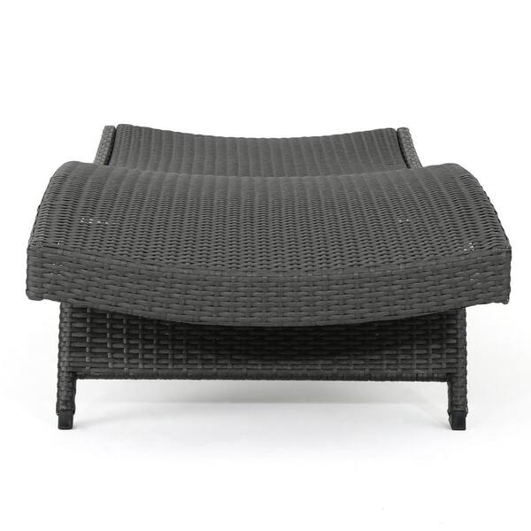 Noble House Miller Grey 1-Piece Faux Rattan Outdoor Patio Chaise Lounge with Armrest