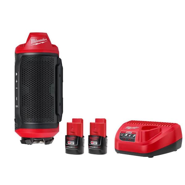 M12 12-Volt Lithium-Ion Cordless Bluetooth Jobsite Speaker with PACKOUT Compatibility with (2)2.0 Ah Batteries & Charger