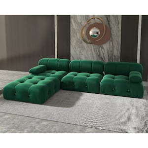 103.85 in. Square Arm 4-Piece L Shaped Velvet Modular Free Combination Sectional Sofa with Ottoman in Green
