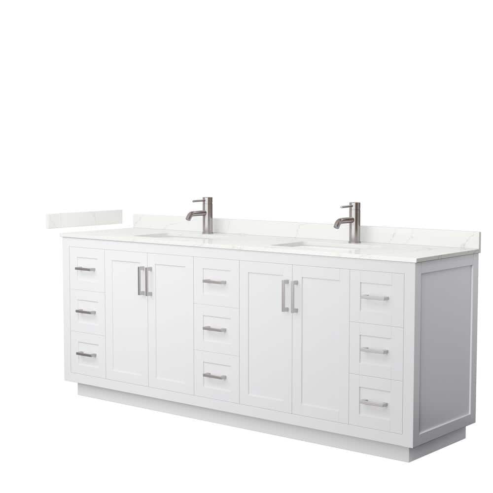 Wyndham Collection Miranda 84 in. W x 22 in. D x 33.75 in. H Double Bath Vanity in White with Giotto Quartz Top, White with Brushed Nickel Trim -  840193358782
