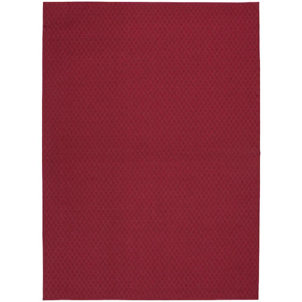 Garland Rug Town Square Chili Red 3 ft. x 5 ft. Casual Tufted Solid Color Checkered Polypropylene Area Rug