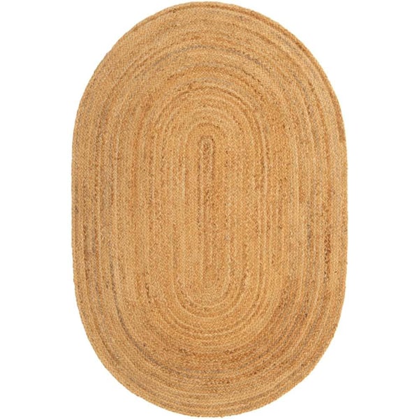 Unique Loom Braided Jute Dhaka Natural 4 ft. 1 in. x 6 ft. 1 in. Area Rug