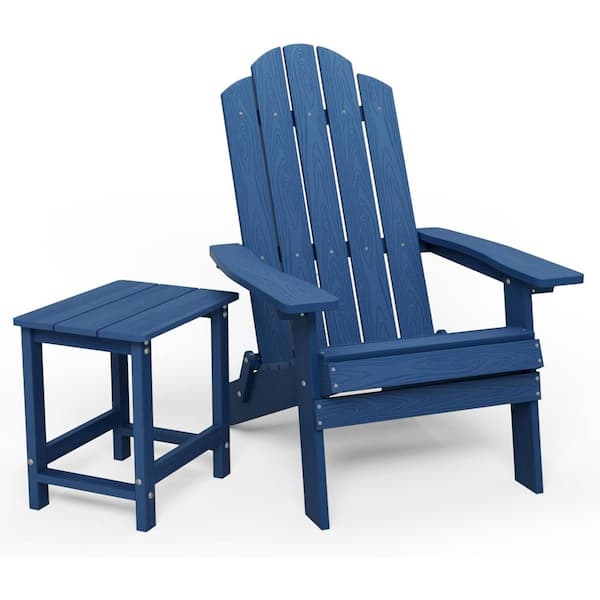Mximu Navy Plastic Outdoor Folding Adirondack Chair with Square Side Table