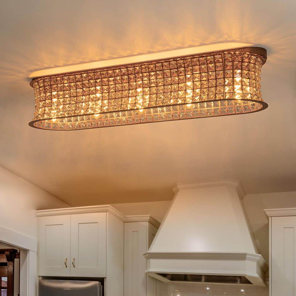 ZYZWMB 35 in. Rectangle Antique Brass 5-Light Flush Mount Ceiling
