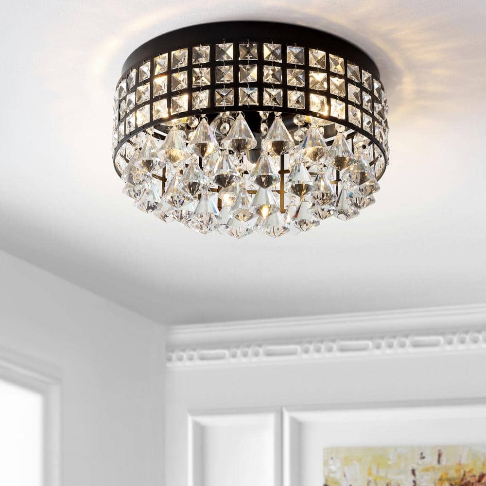 Meredith 14.5" Black Crystal Drum LED Flush Mount