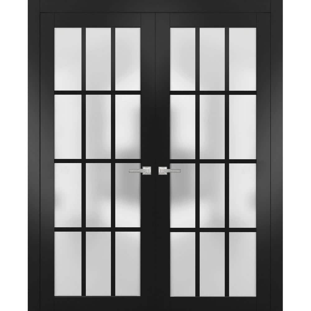 36 in. x 96 in. 2-Panel Black Matte Finished Solid Wood Sliding Door with Hardware price history on PriceWatchPro