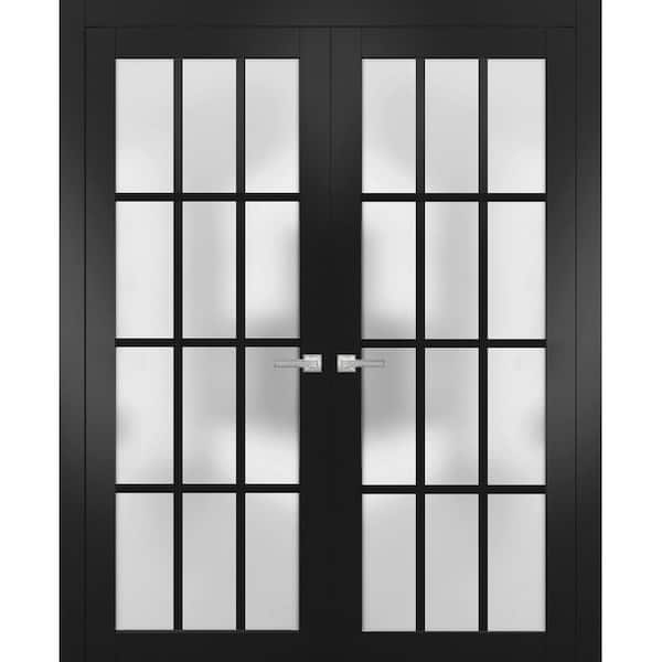 56 in. x 96 in. 2-Panel Black Matte Finished Solid Wood Sliding Door with Hardware