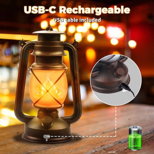 Angel Sar 14.6 in. Bronze 4 Modes LED Lantern with Dancing Flame
