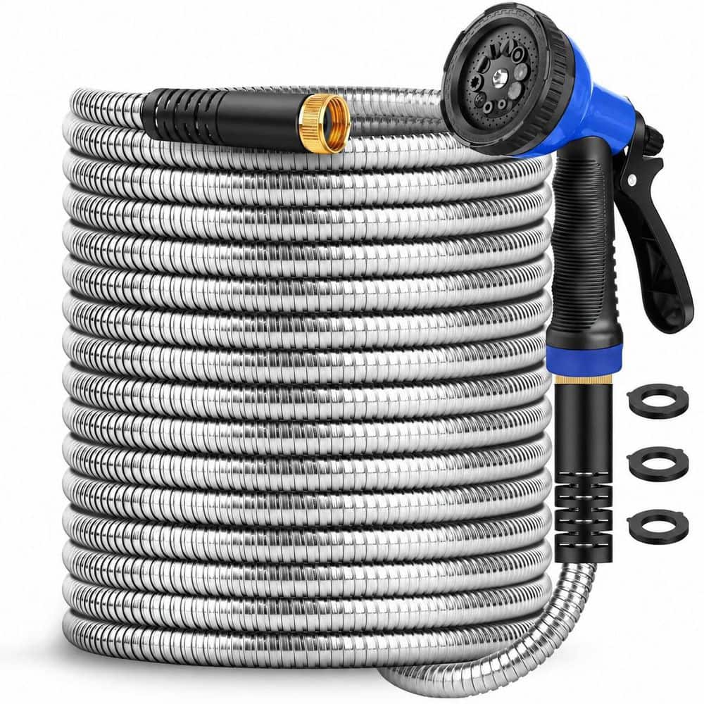 50 ft Heavy-Duty Flexible Stainless Steel Metal Garden Hose with 10-Mode Leak-Proof Spray Nozzle, Kink-Free price history on PriceWatchPro