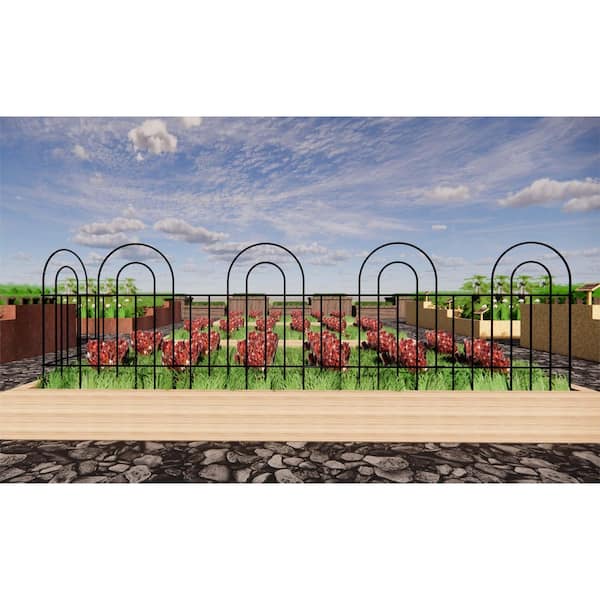 245 in. L x 24 in. H 14-Panels Black Composite Fence Rail Decorative Garden Fence, Decorative Border Fence for Landscape