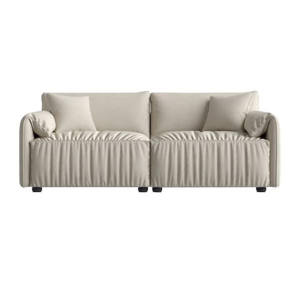 Unbranded 76 in. Mid Century Modern White Fabric 2-Seater Loveseat with 2 Pillows