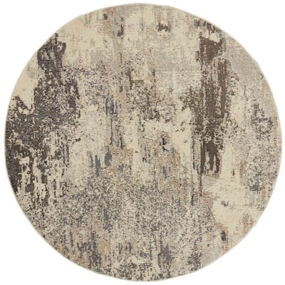 Nourison Celestial Ivory/Grey 4 ft. x 4 ft. Abstract Modern Round Area ...