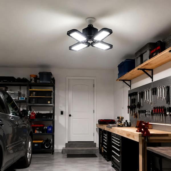 1-Pack 12 in. Foldable Industrial Black LED Garage Light Flush Mount 6000K Daylight for Garage or Utility Room