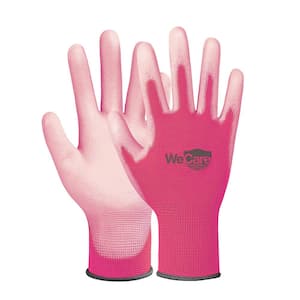 Large - Polyurethane Coated Safety Gloves, Work Gloves in Pink - (3-Pairs)