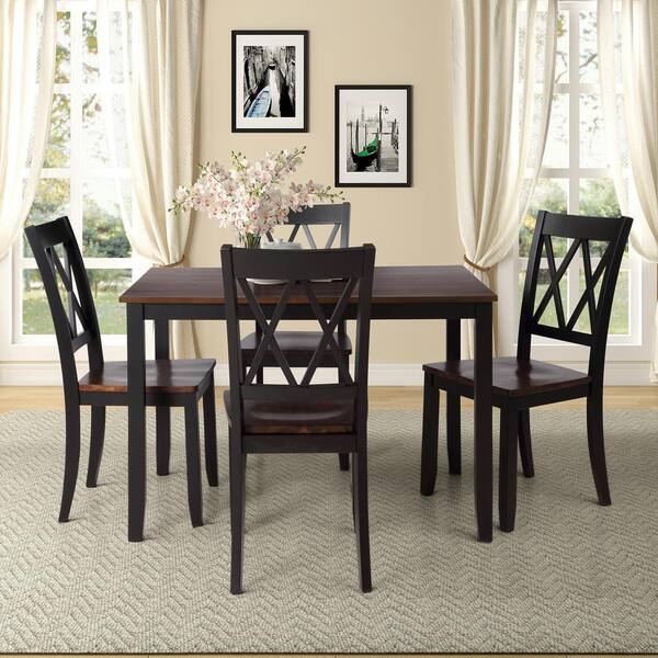 Qualfurn Regan 5 Piece Wood Top Black And Cherry Dining Table Set With Armless Chair Dtp000088b Cherry Dining Table Set, Dark Brown Dining Table Set For 8