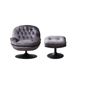33.5 in. W Gray Velvet Tufted Swivel Leisure Chair/Lounge Chair/Sofa/Accent Chair/Glider Chair, Metal Frame with Ottoman