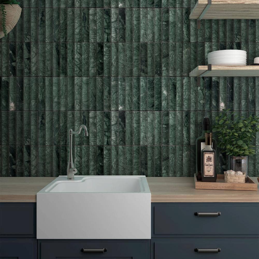 12.52" x 11.89" Honed Indian Green Marble Mosaic Tile