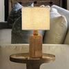 ALOA DECOR 18 in. Farmhouse Table Lamp with Honey Brown Natural Wood Base Classic Beige Fabric Drum Shade Traditional Desk Lamp H7359T2512A