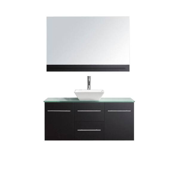 Virtu USA Marsala 49 in. W Bath Vanity in Espresso with Glass Vanity Top in Aqua with Square Basin and Mirror