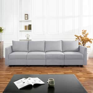 Contemporary 4-Piece Upholstered Sectional Sofa Bed - Gray Linen - Sofa Couch for Living Room/Office