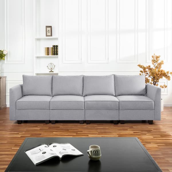 MAYKOOSH Contemporary 4-Piece Upholstered Sectional Sofa Bed - Gray ...