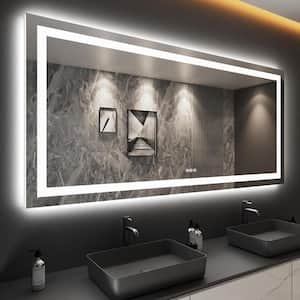 78 in. W x 36 in. H Rectangular Frameless LED Light Anti-Fog Wall Bathroom Vanity Mirror with Backlit and Front Light