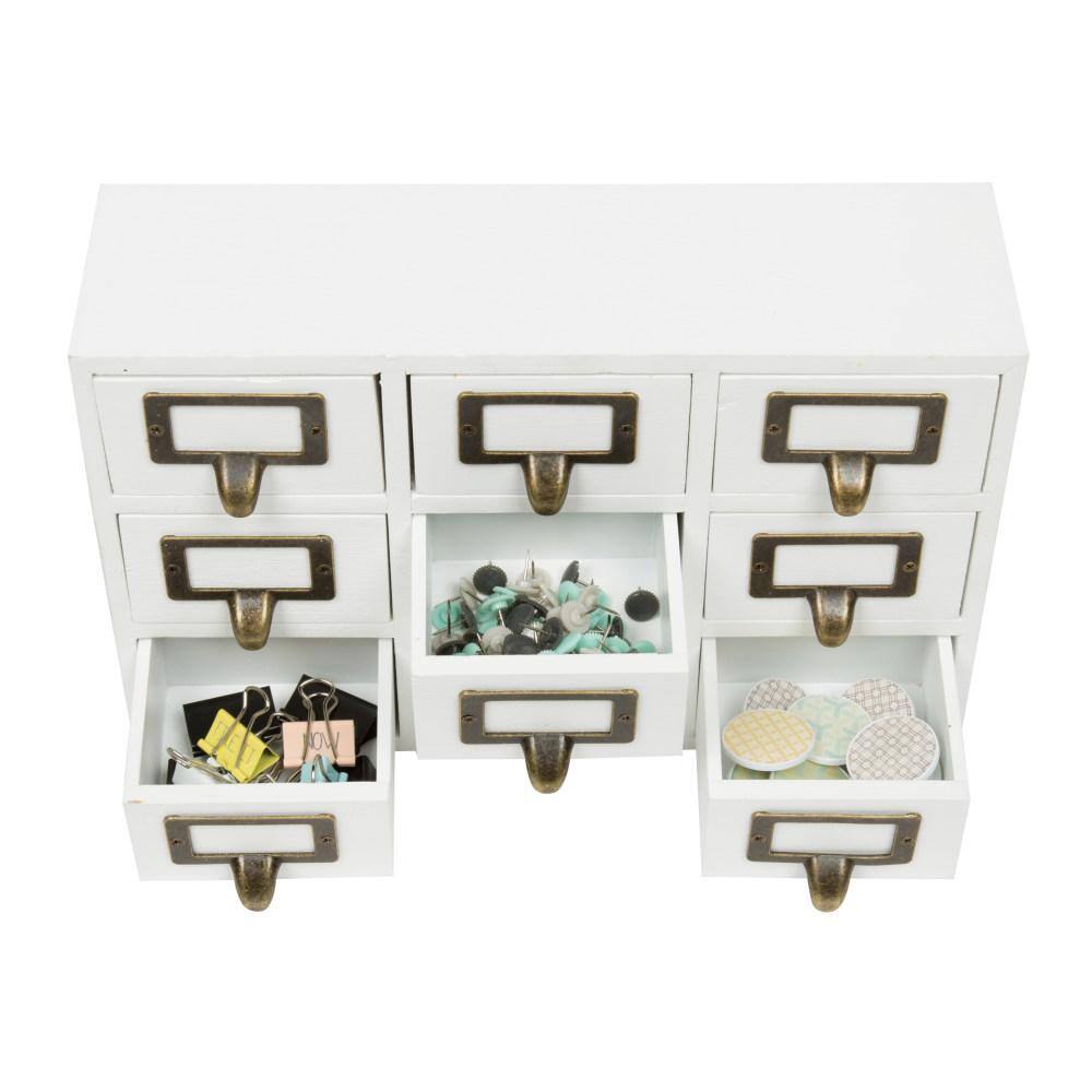 White Wood Apothecary Desk Drawer Set with 9 Drawers