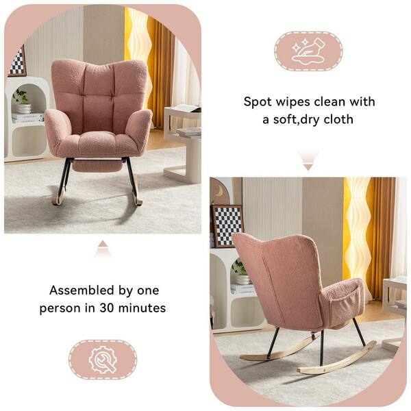 Seafuloy 26 in. W Pink Teddy Fabric Rocking Chair with Adjustable