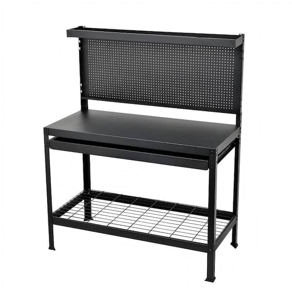 22 in. W x 48 in. D 1-Drawer Tools Cabinet Work Table, Workbench Table with Metal Top, Black