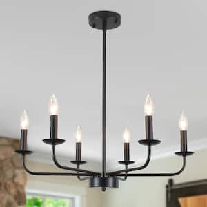 6-Light Black Rustic Traditional Linear Chandelier for Bedroom with No Bulbs Included